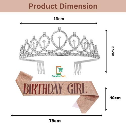 Image of Curated Cart Crystal Crown for Women and Girls - Elegant Silver Glitter Birthday Girl Sash Set with Sparkling Tiara, Perfect for Birthday Parties, Bridal Showers, and Special Occasions