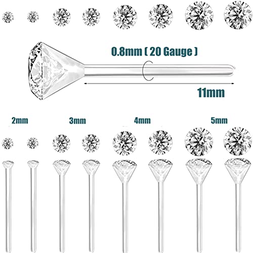 8 Pairs Anti Allergy Plastic Earrings for Sensitive Ears, Include 8 Pairs Silicone Soft earring backs, Plastic Post Earrings for Women, Birthstone Cubic Zirconia Stud Earrings Kit 2mm 3mm 4mm 5mm in one Set2