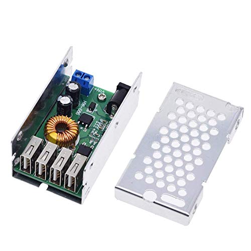 LKAIBIN DC-DC 9V 12V 24V 36V a 5V Step Down Board 5A 4 USB Output Buck Converter Módulo de fuente de alimentación con carcasa de aluminio Cover
