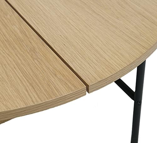 Hallowood Furniture Finely Large Coffee Table with Black Metal Legs & Oak Wood Top  Oval Centre Table with 2 Shelves for Living Room with Powder Coated Metal Frame  Occasional Dining Table