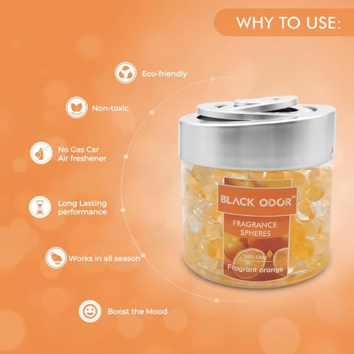 Image of BKN Super Fragrance Black Odor Car Air Freshener B0-10| 130g Bubble Gel Balls | Long-Lasting Scent for Home, Office, Car, Bathroom & Closet | Odor Eliminator & Room Deodorizer (Orange)
