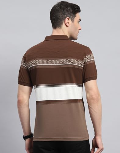 Image of Monte Carlo Mens Striped Polo Collar Half Sleeve Cotton Blend Casual T-Shirt (224064162)