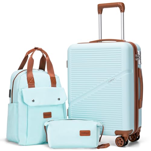 Image of Cosbarn Carry On Luggage,3 Piece Suitcase Set,22x14x9 Airline Approved | Lightweight ABS Hardside Luggage, TSA-Approved Lock,Suitcases with 360 Spinner Wheels,20Inch,Matching Backpack,For Men&Women