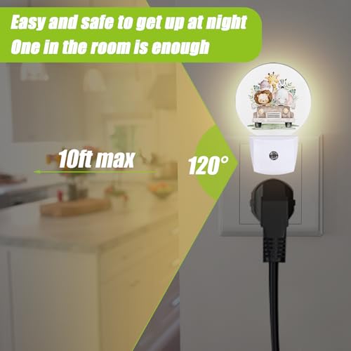 Image of Safari Animals Night Light,Cute Lion Elephant and Giraffe Night Lights Plug into Wall for Kitchens Toilets Bedroom Decorative Half Round Nightlight Led Lamp 0.5W Sleep Friendly