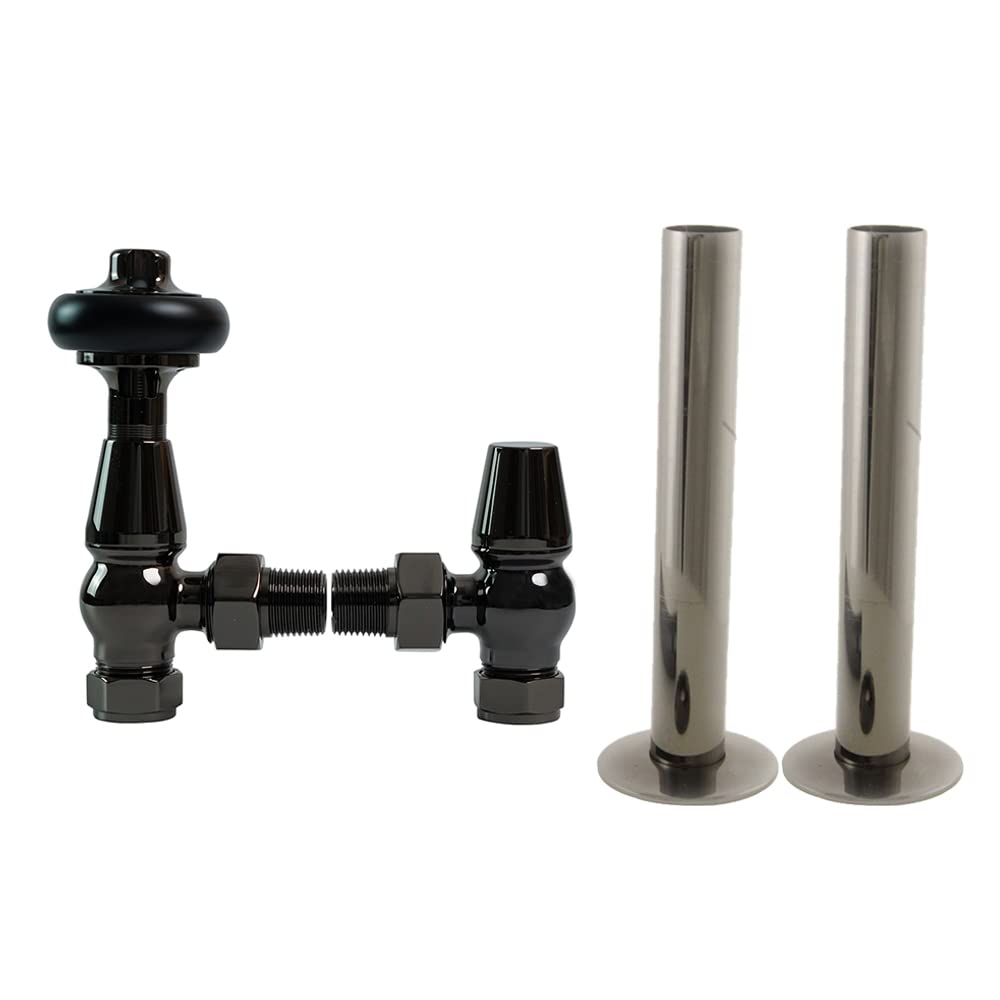Nrg Black Nickel-1 Traditional Angled Radiator Valve 15Mm Thermostatic Lockshield Valves (Black Nickel With 180Mm Pipe)
