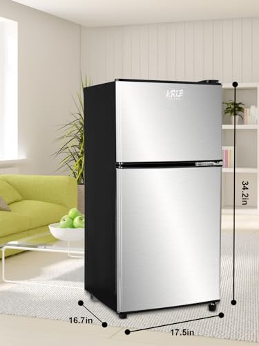 KRIB BLING 3.5 Cu.Ft Compact Refrigerator Mini Fridge with Freezer,7 Level Adjustable Thermostat Removable Shelves Small for Office Dorm Apartment Silver (KB02 FLS-80-SILVER) - Thumbnail 2