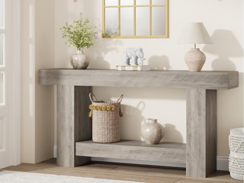 63 Inches Long Console Table for Entryway, Farmhouse Console Table for Living Room, 2-Tier Large Sofa Table with Storage, Wooden Entryway Entry Table for Entrance, Hallway