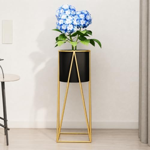 Image of LIBAN Modern, Stylish Metal Planter with Stand for Indoor & Outdoor Plants | Luxury Heavy Duty Tall Plant Flower Pot for Living Room, Balcony, Garden | Decorative Floor Flower Pot (Set of 1) (Black)