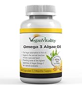 Vegan Omega 3 Algae Oil : 400mg DHA Per Capsule 60 Capsules, 2 Months Supply Plant Based Fish Oil...