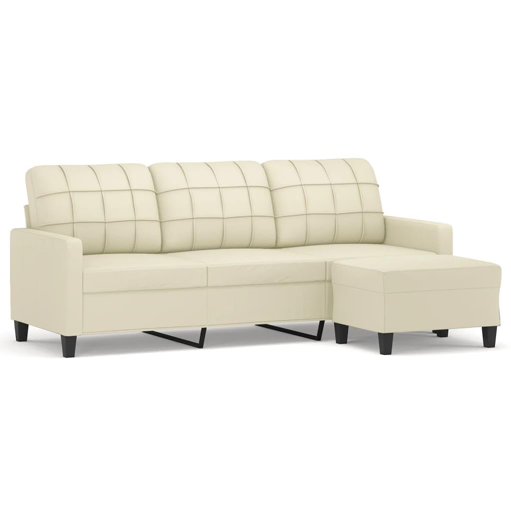 Solivagant Canapé à 3 Places avec Repose-Pieds Crème 180 cm Similicuir,(35.85 KG)