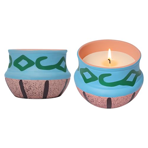 2 Pack Citronella Candles in Coarse Pottery Container, Natural Soy Wax Candle Outdoor and Indoor