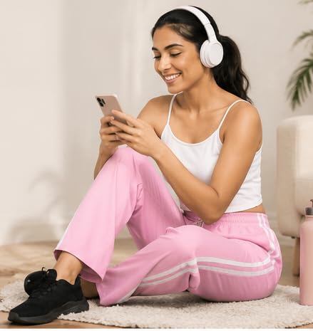 Image of London Hills Women's Regular Fit Mid Rise Cotton Blend Joggers Track Pants Striped Track Pants