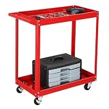 TUFFIOM 2 Tier Rolling Tool Cart on Wheels w/2 Brake, 220 LBS Capacity Heavy Duty Commercial Utility Tool Service Cart, Tool Organizer for Mechanic,Garage,Workshop,Warehouse & Repair Shop