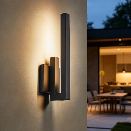 Image of Tarentlight 15 inch Ht Modern Minimalist Linear Outdoor Wall Light,3000K 13W Integrated LED,Textured Black Anti-Rust Metal,Wet Rated for Exterior House, Porch & Patio,Garage,Yard Front Door,Garden.