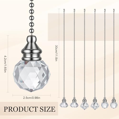 Image of Norme 6 Pcs Ceiling Fan Pull Chain Light Pull Chain Decor,White | Acrylic Ceiling Fan Ornaments with 11.8'' Extension Chains Silver, Decorative Replacement for Light