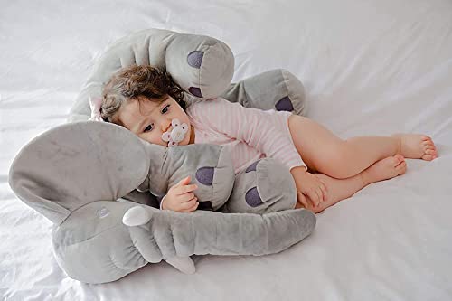 Image of Fibre Filled Stuffed Animal Elephant Baby Pillow with Ball Soft Toy for Baby of Plush Hugging Pillow Soft Toy for Kids boy Girl Birthday Gift (45cm, Grey) - 1Year Above