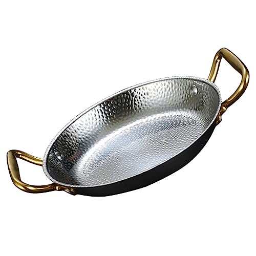 ZBJDX Paellera De Acero Inoxidable Plancha De Acero Inoxidable con Mango Doble, Parrillada De Mariscos Sartenes Voladoras Antiadherentes para Acampar Y Reunirse En Casa,Plata,28cm