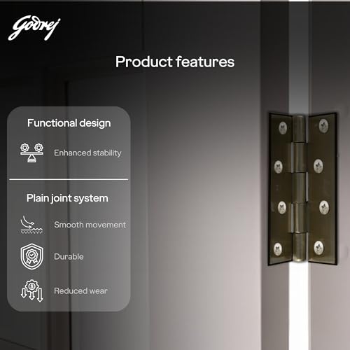Image of Godrej Door Fittings | 4 inch x 14 Gauge Plain Joint Door Butt Hinges (Pack of 1, 5 Pcs /Pack) | Antique Brass Finish, Smooth Operation | 4 Holes Kabza for Home Main Door, Bedroom | 1 Yr Warranty