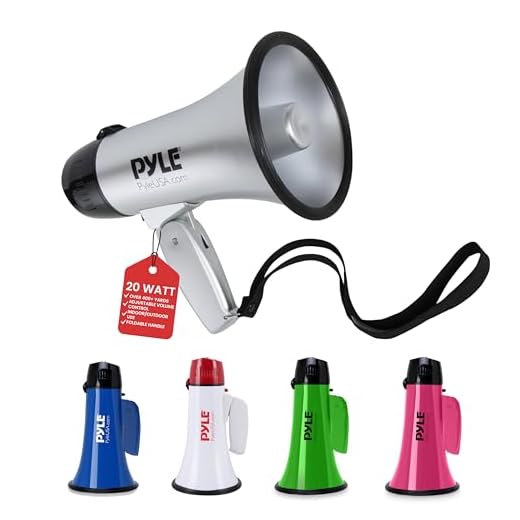 Bullhorn portátil para alto-falante Megafone – Compacto e operado com bateria de 20 watts, microfone, 2 modos, som PA e alça dobrável para líder de torcida e uso policial – Pyle PMP23SL (prata)