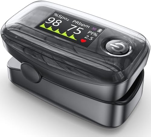 YM504 Pulse Oximeter, 4 Color TFT-OLED 20 × Memory Oxygen Monitor Fingertip, Blood Oxygen Saturation Monitor with Alarm, Batteries and Lanyard (Black)