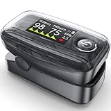 Alecaremed YM504 Pulse Oximeter, 4 Color TFT-OLED 20 × Memory Oxygen Monitor Fingertip, Blood Oxygen Saturation Monitor with Alarm, Batteries and Lanyard (Black)