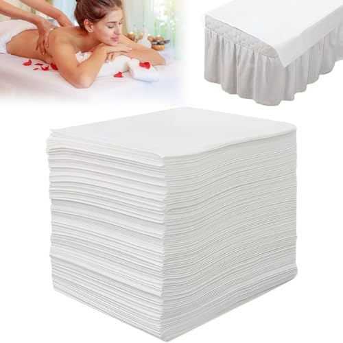 LEKEFETO Lot de 100 draps de lit jetables, housses pour lits de massage, jetables en tissu non tissé, pour tables de massage, spa, tatouage, salon de...