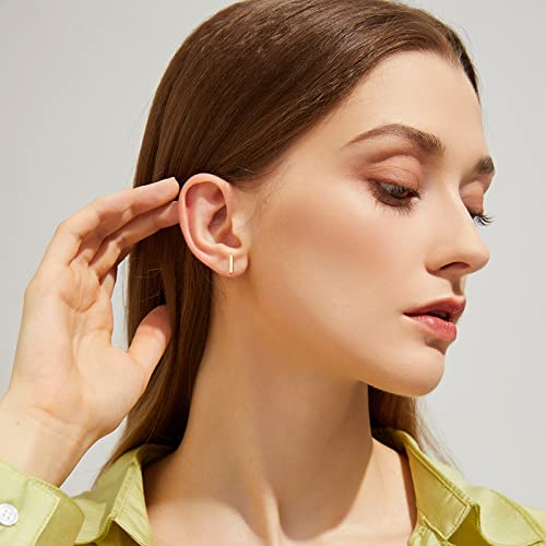 Jiayiqi Bar Gold Stud Earring For Women 14K Gold Plated Dainty Gold Bar Earrings 925 Sterling Silver Mini Cartilage Earrings Studs Hypoallergenic Earrings Jewelry Gift #TOP2