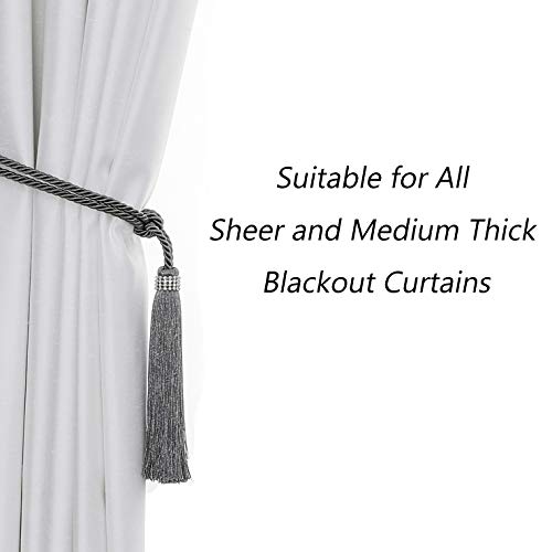 Central Park Curtain Tiebacks Grey Hand-Woven Tassel Ropes Home Office Curtains Buckle Holdbacks for Window Curtains Panels Decor Tie Backs, Set of 2, Gray, Total Length 22 inch - Thumbnail 6