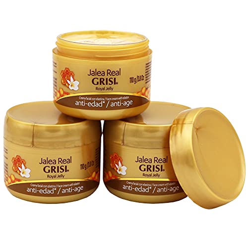 Grisi Royal Jelly Face Cream, Anti-Age Face Cream with Elastin to help you improve hydration and elasticity, Smoother Skin, Radiant Appearance, Anti-Wrinkle Cream, 3-Pack of 3.8 Oz, Jars.