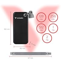 Verbatim Pocket SSD 128 GB, Externe SSD USB 3.2 Gen 2, bis zu 1000 MB/s Lesen & Schreiben, tragbare Festplatte für PC, Mac & Konsole, Schwarz/Grau – Ansicht 2