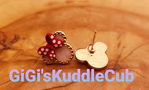 Fashion Mouse Ears Red Bow Handmade Rhinestone Diamond Stud Earrings For Women (Gold S925) #TOP2