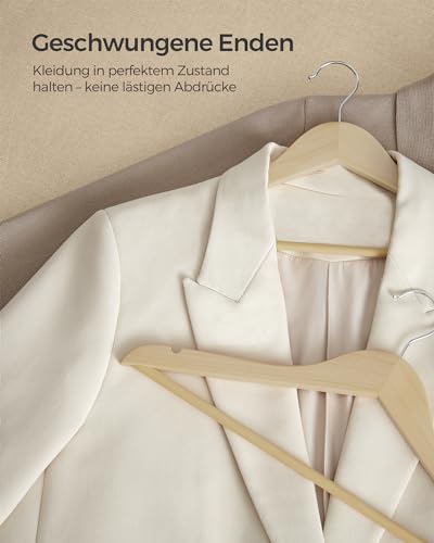 SONGMICS Kleiderbügel Holz, 48er Set Bügel, Holzbügel, Einkerbungen im Schulterbereich, Hosensteg, Hosenbügel, 360° drehbarer Haken, für Jacken Hemden Mäntel, naturbeige CRW010N48