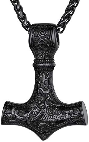 Richsteel Irish Celtic Knot/Viking Odin Helmet Thor's Hammer Mjolnir/Nordic Runes Symbol Pendant Necklace for Men Women, Stainless Steel/Gold/Black Plated, Sturdy Wheat Chain 22"-24", Send Gift Box
