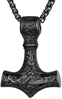 Richsteel Irish Celtic Knot/Viking Odin Helmet Thor's Hammer Mjolnir/Nordic Runes Symbol Pendant Necklace for Men Women, Stainless Steel/Gold/Black Plated, Sturdy Wheat Chain 22"-24", Send Gift Box