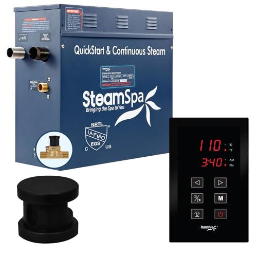 STEAMSPA 9kW Steam Sauna Generator Sentry Series 240V Steam Generator with Touch Screen, Steamhead, Built-in Steam Shower Auto Drain, ACU Quickstart Steam Bath Generator (Black)