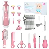 OTTOLIVES Baby Healthcare and Grooming Kit, 24 in 1 Baby Electric Nail Trimmer Set Newborn Nursery Health Care Set for Newborn Infant Toddlers Baby Boys Girls Kids Haircut Tools (0-3 Years+) (Pink)