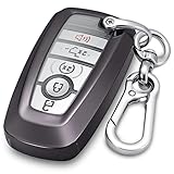 Lcyam Key Fob Cover Case Compatible with 2024 2025 Ford Bronco Explorer ST Escape F150 Maverick Tremor Mustang EcoBoost GT Mach-e EcoSport Lincoln Nautilus Car Key (Black, with Keychain)