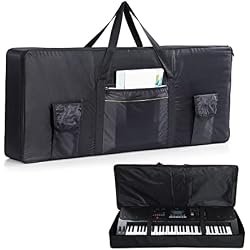 Monkeysell 61 Key Keyboard Case,Padded Carrying Bag Water-Resistant 420D Oxford cloth, 3 Exterior Zipper Pockets,Top Handle Fits Most 61-Key Electric Keyboards(38.5