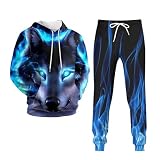 QiErDesign Lce Blue Wolf Mens Hoodie Pant Set 3D Print Hooded Sweatshirt Sweatpant Suit 2 Piece Tracksuit Set for Women Youth
