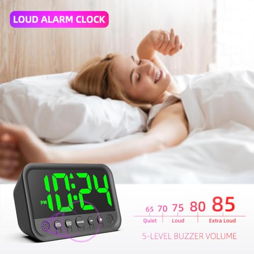 Small Plug In LED Alarm Clock Green image product image