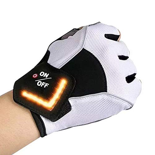 Myya 1 Paar Wiederaufladbare LED-Blinkerhandschuhe Mit Automatischer Erkennung Im Freien Reitwarnlichthandschuhe rutschfeste, Atmungsaktive Halbfingerhandschuhe Cover