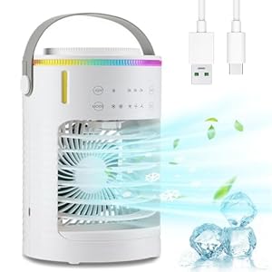 Portable Air Conditioner, ICDLTJ Mini Air Cooler Desktop Air Conditioners with 600ml Tanks and Spray & Colorful Night Light, 3 Wind Speed & 2-8H Timer, Air Cooling Fan for Home Office Dorm