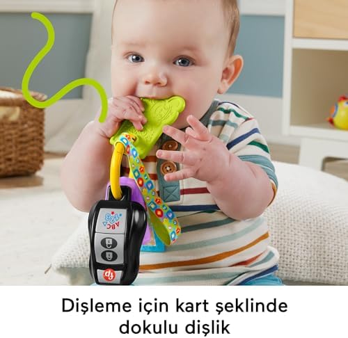 Fisher-Price Birden fazla dil desteğiyle 6 ay ve üzeri bebekler için müzik çalan, dişlik ve ayna içeren Eğlen ve Öğren Eğlenceli Aktivite Anahtarı, HWY40 - Görsel 7