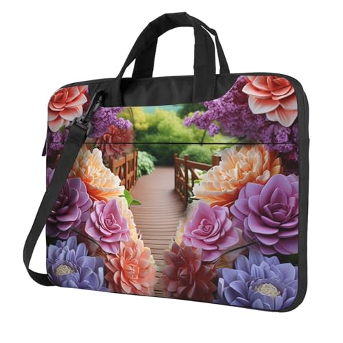 Colorful Flowers Blossom Laptop Bag for Women Computer Bag Shoulder Laptop Sleeve Business Work Briefcase