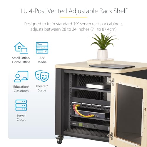 image for StarTech.com 1U 4-Post Server Rack Shelf, Vented, Adjustable Mounting 