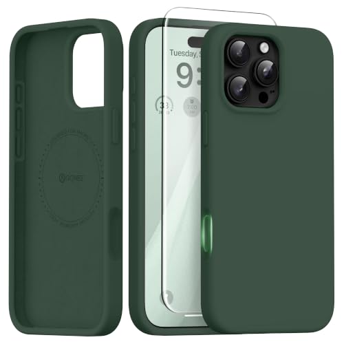 GONEZ Magnetic for iPhone 16 Pro Max Case, [Compatible with MagSafe] Anti-Scratch Microfiber Lining & Screen Protector, Silicone Camera Control, Shockproof Slim Phone Cover 6.9 inch, Army Green