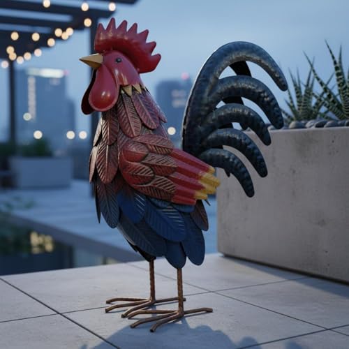Coq décoratif en métal coloré pour jardin et balcon résistant