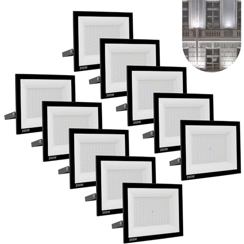 Kit 10 Refletor Led 200w Holofote Bivolt Prova Dágua Frio