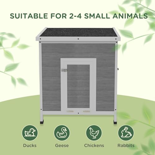 Image of PawHut Duck Coop, Wooden Chicken House Rabbit Hutch with Openable Roof, Removable Floor, Double Doors, Ramp, Duck House for 2-4 Chickens, Geese, 25 inch x 32 inch x 30 inch
