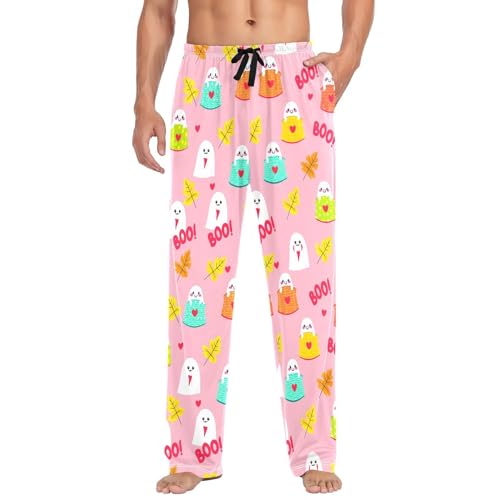 Spirits with Leaves Pattern Men's Cotton Pajama Pants with Pockets and Drawstring Comfortable and Stylish,S